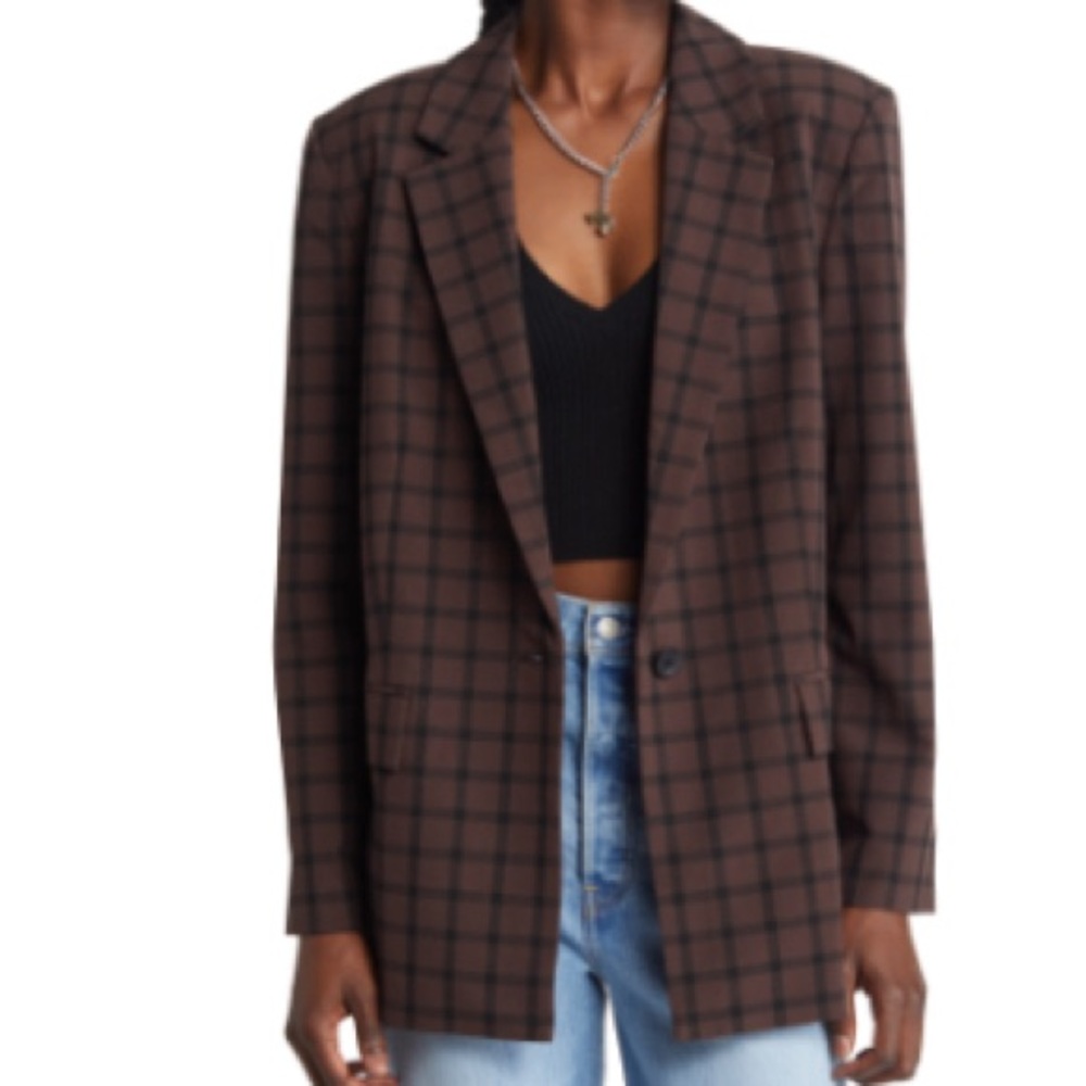 Relaxed fit plaid blazer
